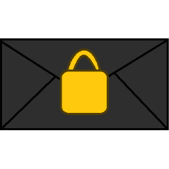 A black envelope with a golden padlock over top of it